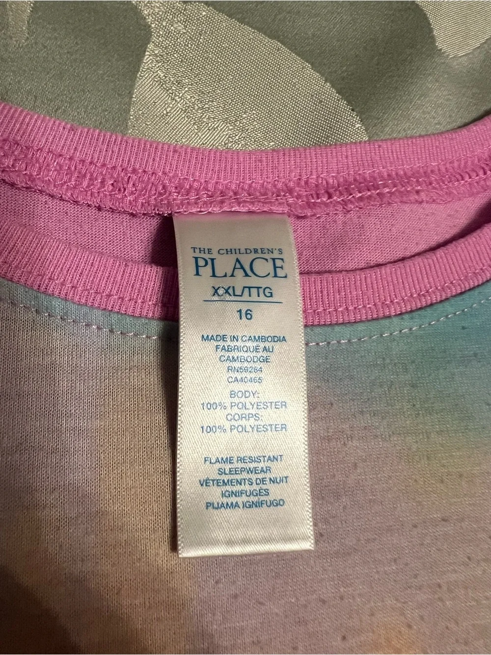 The Children's Place Unicorn Tie-Dye Nightgown with Pink Sleeves girls XXL 16
